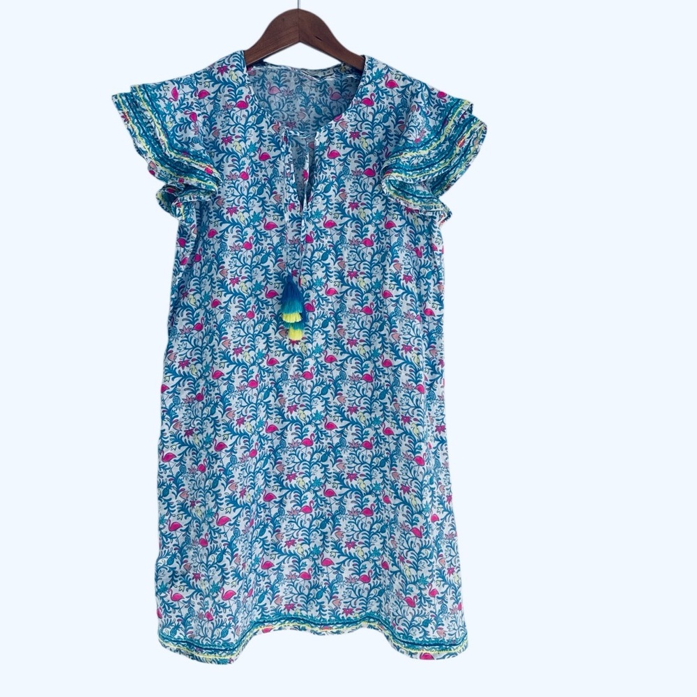 VINEYARD VINES Floral Flamingo Embroidered Linen Dress